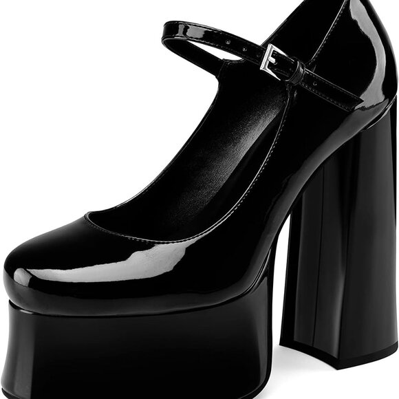 Women's Patent Leather Platform High Heels Ankle Strap Closed Toe Pumps - Picture 1 of 6